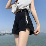 Tineit 2024 American New Summer Loose Denim Shorts Y2K High Street Fashion Trend Slim Ultra-high Waist Wide Leg A Jeans Zipper Shorts