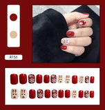 Tineit-Fall nails Christmas nails 24pcs Press on False Nails Set Cartoon Animal Decal Fake Nails Art  Full Cover Artificial Short Nail Tips With Wearing Tools