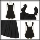 Tineit-Townlike Black Ruffles A-line Dress Women Spaghetti Strap Mini 2024 Summer Dress Nightclub Sexy Party Dresses Vestidos