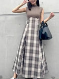 Tineit Japan Style Vestidos Contrast Plaid Women 2025 Vestido Sleeveless Dresses Elegant Temperament Dress Spring Autumn Clothing