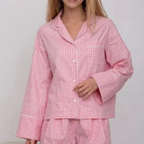 Tineit Women Lounge 2 Piece Set Home Sleepwear Plaid Pajamas Set Vintage Button Up Blouse Long Sleeve T-shirt Tops + Wide Leg Pants