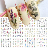 Tineit Spring Watercolor Flowers Stickers For Nail Blooming Leaves Floral Transfer Sliders DIY Bouquet Design Manicure Foils Decal LYBN