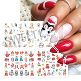 Tineit 12pcs Cute Sweater Penguin Nail Water Decals Cartoon Cat Bunny Design Transfer Sliders Winter New Year DIY Decoration Wraps LYBN