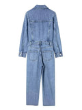 Tineit Autumn Denim Jumpsuit for Women Overalls Woman Jean Overalls Long Sleeve Elegant Jumpsuits Y2k Streetwear 2024 Turn Down Collar