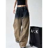 Tineit Harajuku Vintage High Waist Loose Jeans Gradient Color Pants 2023 Autumn WInter Women's Y2K Wide Leg Baggy Denim Trouser