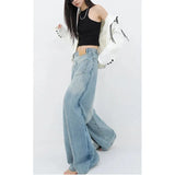 Tineit Women Blue Jeans Y2k Vintage High Waist Baggy Cowboy Pants Aesthetic Harajuku Denim Trousers 90s Trashy Emo 2000s Grunge Clothes