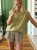 Black Friday Tineit Casual Knitted Vests Sweater For Women Fashion Button Sleeveless O-neck Cardigan Top Autumn 2024 Lady Versatile Knitwear