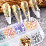 Tineit Crystal Fire Flakes Nails Art Glitter Iridescent Aurora Gold Leaf Paillettes Pigment Translucent Polish Pollen Decorations LYOBW