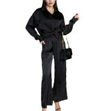 Tineit Women Tracksuit Pant Sets Long Sleeve Blouses Single Breasted Wide Leg Pants Pockets High Street Solid Button Loose 2024