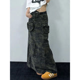 Tineit Women's A-line Denim Skirt Vintage 90s Camouflage Y2k Long Cowboy Skirt Harajuku Korea Jean Skirt 2000s Clothes Summer 2024