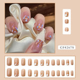 Tineit-Bow Gorgeous Unique Reusable Fake Nails Coffin Kawaii French Frosted Nail Art Press on Nails False Nails DIY Full Nail Tips