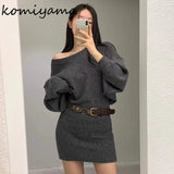 Tineit Sexy Skew Collar Off Shoulder Vestidos Knitted Women 2025 Vestido Bodycon Dresses Bottomed Dress Spring Autumn Ropa Mujer