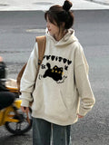 Tineit 2024 Fall Fashion Kawaii Cat Print Hoodie Cartoon Cutecore Long Sleeve Pullovers for Women Y2k Kitten Graphic Aesthetic Sweatshirt Coats