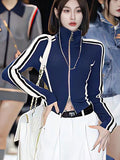 Tineit 2024 Fall Fashion Y2K Vintage Harajuku Jacket Women Spring Long Sleeve Zipper Striped Coat Korean Fashion Cool Girls Slim Sweatshirt Cardigan Tops