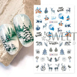 Tineit 12pcs Winter Forest Styling Water Stickers For Nail Gradient Snowflake Bird Elk Design Xmas Manicure Charm Sliders LYBN2425-2436