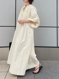 Tineit Flare Sleeve Vestidos Mujer Loose V-neck Dress Japan Lazy Style Vestido Elegant Casual 2025 Woman Dresses Summer Autumn Robes