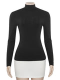 Black Friday Tineit Turtleneck Splice Long Sleeve Mini Dress Women's Fashion Contrast Color Bodycon Sexy Dresses Autumn New Club Party Dress