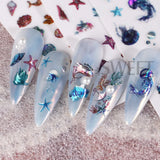 Tineit 1 Sheet Sea Shell Nails Sticker 3D Conch Starfish Decals Laser Ocean Theme Series Self-Adhesive DIY Nail Art Manicure Decoration