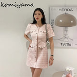 Tineit Korean Chic Tweed Vestidos Mini Women 2025 Dress Small Fragrance Vestido Summer Autumn New Dresses Single Breasted Robes