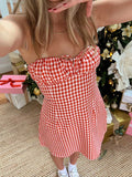 Tineit Women's Y2K Kawaii Strapless Backless Bow-Knot Tie-up Plaid Slim Fit Summer Vintage A-Line Tube Short Dress Clubwear