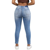 Tineit Women Jeans Holes Pencil Pants Washing Denim Pockets Sexy Sheath High Waist Slim Fit Zipper Fly Ankle Length Basics 2024