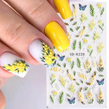 Tineit 5D Yellow Mimosa Textured Nail Sticker Decal Simple Flowers Butterfly Design Acrylic White Embossed Sliders Manicure Decor LY5DK