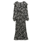 Tineit  Japan Pleated Floral Print Vestidos Mujer Ruffles V-neck Vestido Spring Dress Puff Long Sleeve Ropa 2025 New Dresses Women