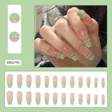 Tineit-Bow Gorgeous Unique Reusable Fake Nails Coffin Kawaii French Frosted Nail Art Press on Nails False Nails DIY Full Nail Tips