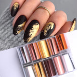 Tineit 10pcs Gold Silver Metal Mirror Nail Art Foil Metallic Holographic Effect Starry Paper Charm Gel Polish Transfer Sticker Manicure