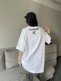 Tineit Sporty Oversized T Shirt Women Letters Print Streetwear Harajuku Short Sleeve Cargo Tops Hippie Loose Y2k Clothes Summer