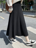 Tineit Knitted Long Skirts Women Autumn Winter Elegant Casual Loose Maxi Skirt Female Korean Fashion Solid High Waist Warm A-Line Skirt