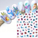 Tineit 1 Sheet Sea Shell Nails Sticker 3D Conch Starfish Decals Laser Ocean Theme Series Self-Adhesive DIY Nail Art Manicure Decoration