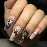 Tineit-Horror Manga Gothic Style Fake Nails Black White Anime Nail Art Press on Nails Nail Accessories Popular False Nails Nail Tips