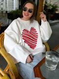 Black Friday Tineit Autumn Heart Knitted Sweater For Women Niche Loose Pullovers Long Sleeve Female Fashion Contrast Color Sweater Casual