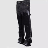 Tineit Washed Jeans Men Vintage Ankle Length Trousers Mid Waist Pockets Button Zipper Fly Distressed Denims Streetwear Straight Pants