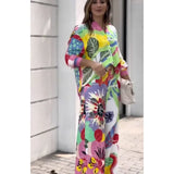 Tineit Women Two Piece Set Long Sleeve Shirt Suits Floral Print Loose Wide Legs Pants with Pockets Sets High Streetwear 2024 New