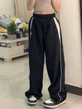 Tineit-Y2k Women Wide Leg Cargo Pants Casual Streetwear Loose Drawstring Trousers Drawstring Sweatpants Female Vintage Baggy Joggers