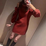 Tineit Lace-up Knitted Vestidos Long Sleeve Vestido New Turtleneck Dresses Japan Style Loose Dress 2025 Spring Autumn Ropa Mujer