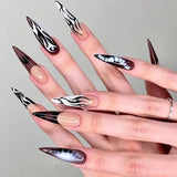 Tineit-Horror Manga Gothic Style Fake Nails Black White Anime Nail Art Press on Nails Nail Accessories Popular False Nails Nail Tips