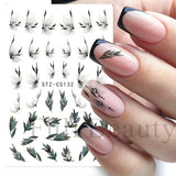 Tineit French Textured Lines Nail Art Stickers Simple Geometry Leaf Flower Adhesive Sliders Monogram Summer Manicure Decal LYSTZ130-137