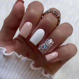 Tineit-Fall nails Christmas nails 24pcs Long Square False Nails French Silver Glitter Fake Nials Full Cover Detachable Nail Tips Press on Nails DIY Manicure