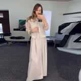 Tineit 2 Piece Sets Women Outfits Coat Wide Leg Pants Suit Pocket Single Breasted Turndown Collar Jacket Loose Trousers Casual Ensemble