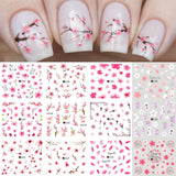 Tineit 12pcs Sakura Cherry Blossoms Water Nail Stickers Flower Leaf Cat Deer Sliders For Nails Spring Manicure Decorations LYA1621-1632