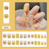 Tineit-Fall nails Christmas nails 24pcs Press on False Nails Set Cartoon Animal Decal Fake Nails Art  Full Cover Artificial Short Nail Tips With Wearing Tools