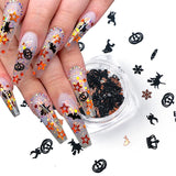 Tineit 1 Box Mixed Halloween Shape Nail Metal Sequin 3D Black Gold Witch Spider Snowflake Design Xmas Jewelry Accessories Slices LY1034