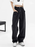 Tineit Baggy Vintage Jeans Women Y2k High Waist Harajuku Black Trousers Streetwear Straight Casual Loose Denim Wide Leg Pants