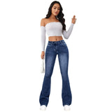 Tineit Women Jeans Slim Fit Flare Pants Denim Washing Pockets High Waist Solid Ankle Length Boot Cut Streetwear Casual Zipper Fly