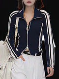 Tineit 2024 Fall Fashion Y2K Vintage Harajuku Jacket Women Spring Long Sleeve Zipper Striped Coat Korean Fashion Cool Girls Slim Sweatshirt Cardigan Tops