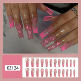 Tineit-24 Pcs Glossy Long Ballerina Press On Nails Pink Glitter French Style Fake Nails With Rhinestone Artifical Reusable False Nails