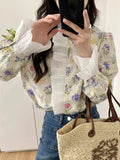 Tineit Sweet Blouse Women Spring Flare Long Sleeve Floral Print Shirt Ladies French Style Elegant Tops Casual Ruffled Collar Blusas